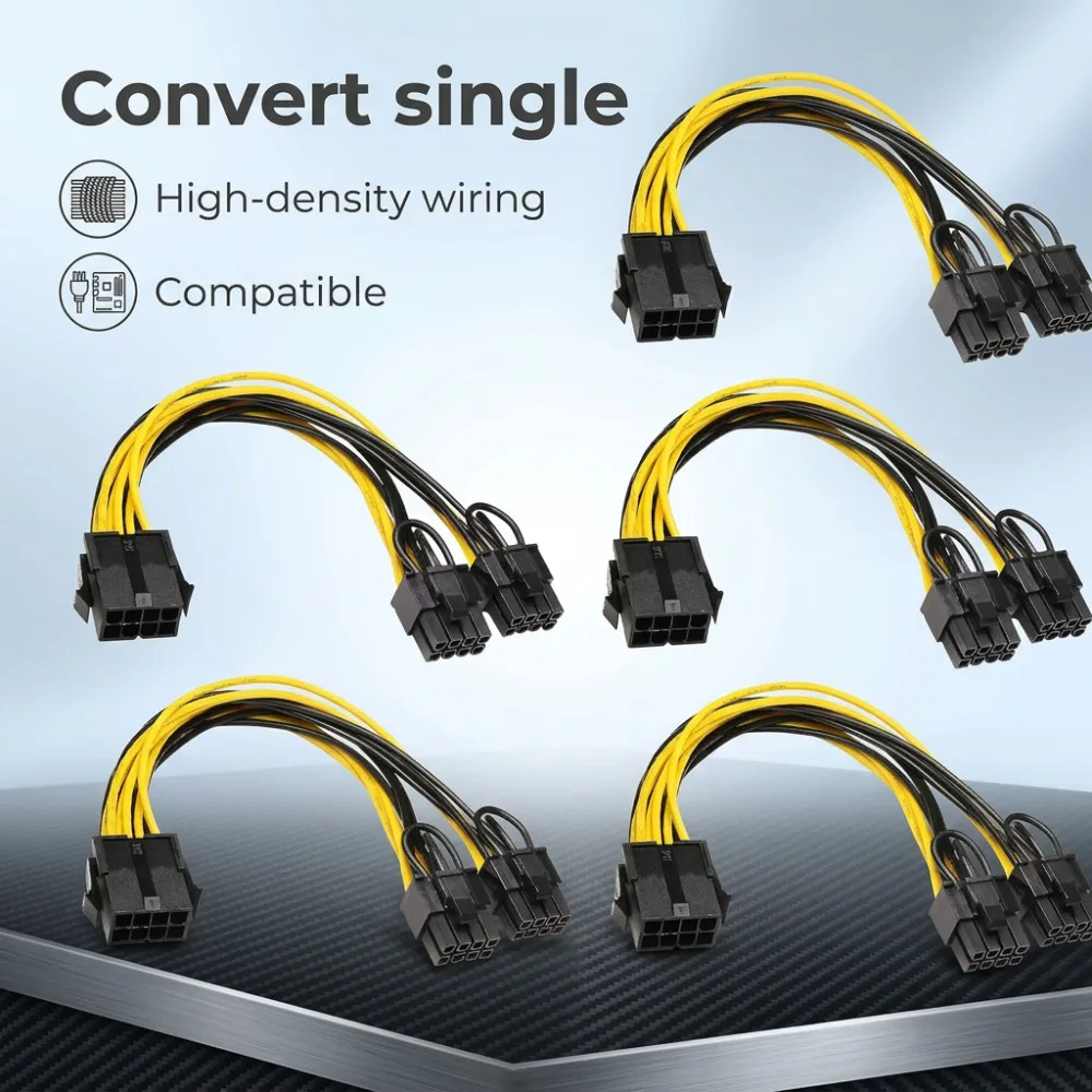 Cable adaptador divisor en Y de alimentación para placa base, 6 unidades, EPS CPU 12V 8 pines hembra a doble 8 pines (6+2) EPS 12V macho