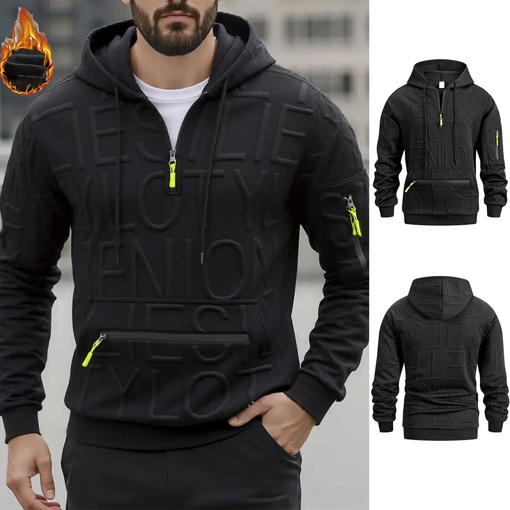 سترة بغطاء للرأس بنصف سحاب للرجال للجري والتمارين والمشي لمسافات طويلة ملابس رياضية للصالة الرياضية أنيقة وبسيطة موضة ربيع الخريف والشتاء سترة رياضية #1