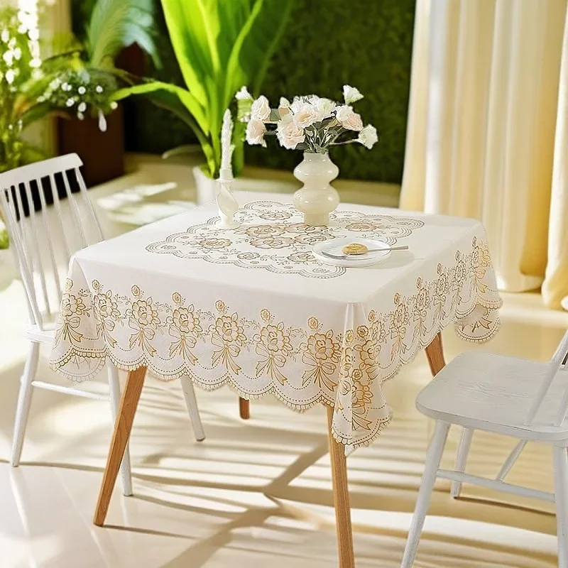 135*135cm Gilded Lace Square Cloth Fits Dining Living Room Tea Tables Fine Lace Ornaments Boost Home Interior Aesthetic Taste