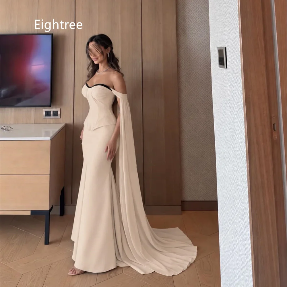 Eightree Champagne Mermaid Prom Dresses Off Shoulder Flowing Sleeve Evening Dress Sweetheart Neck Corset Bodice Gowns Customized
