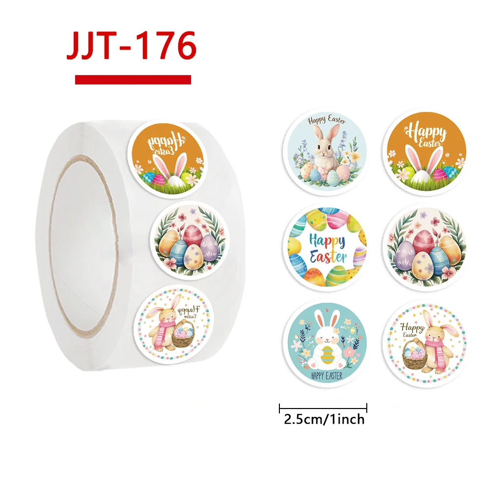 500pcs 만화 행복 한 부활절 라운드 인감 스티커 귀여운 토끼 계란 보상 장난감 데칼 DIY 노트북 미적 스티커 아이 선물