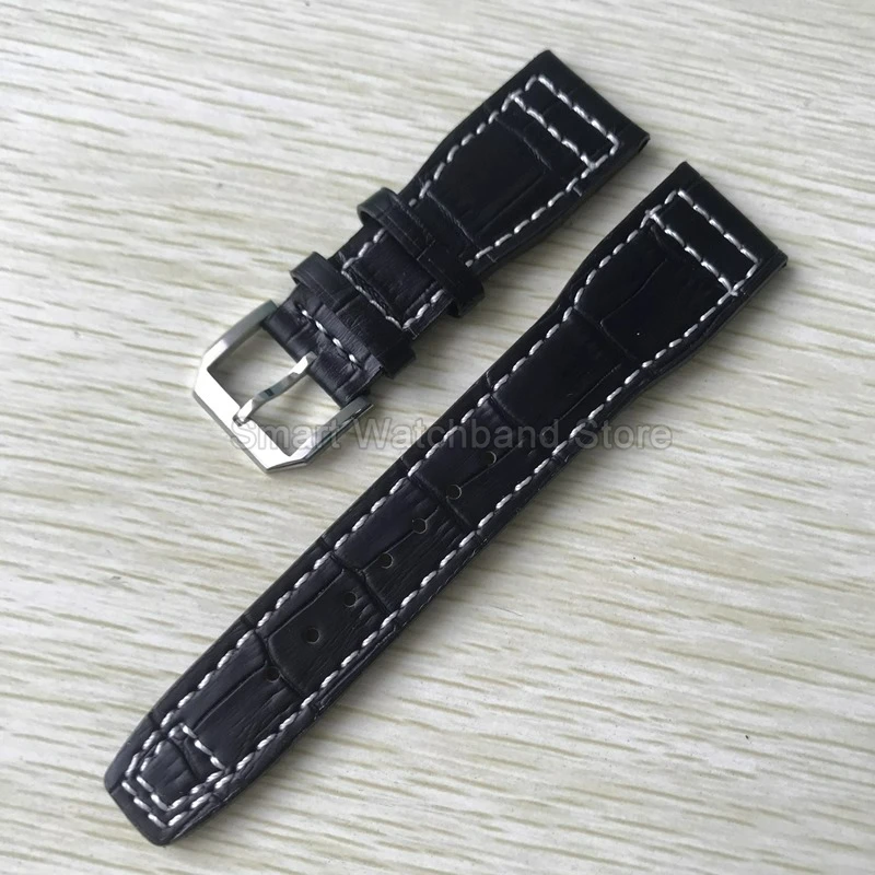 واجهة خاصة باللون الأسود والأزرق لساعة IWC Le Petit Prince Mark 18 Spitfire من الجلد الطبيعي بإبزيم خاص وخياطة دقيقة