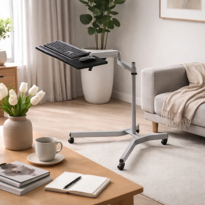 One-Click Lifting OK Tray Thickened Metal Computer Bracket Multi-Angle Bedside Desk Mute Caster Flexible Mobile Office Table