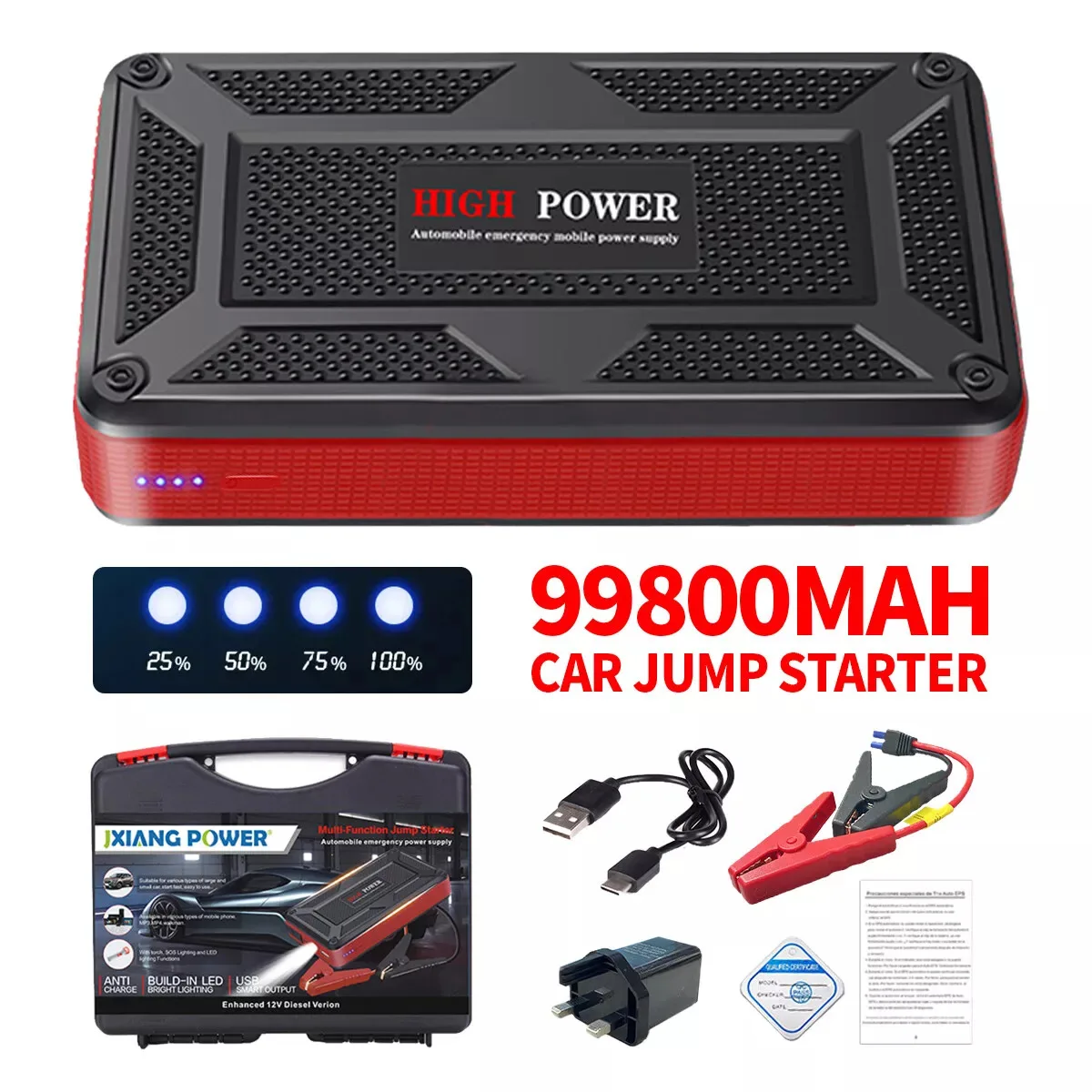 99800mAh Car Jump Starter Starting Device Portable Power Bank Battery Starter Launcher For Car Booster Articles