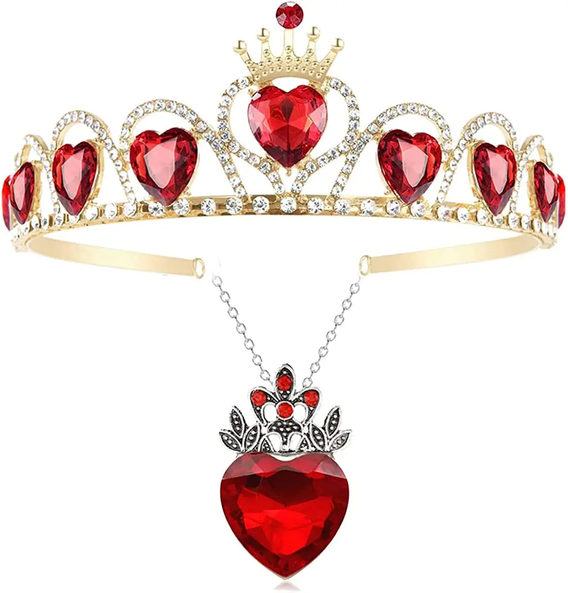 Evie Royal Red Heart Necklace Tiara Descendants Red Heart Crown Jewelry Set Queen of Hearts Eive Costume for Girl Teen Halloween