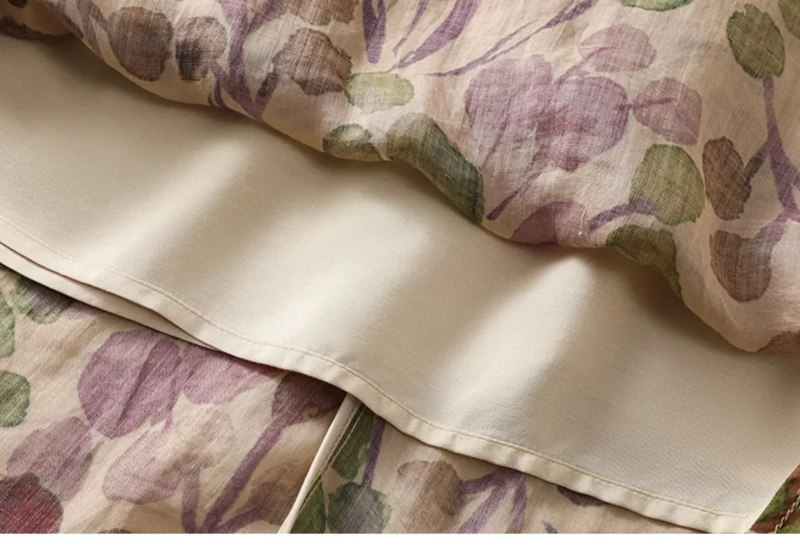 2025 nuova estate elastico in vita gonna con stampa floreale donna stile cinese allentato vintage letterario tutto fiammifero midi gonne a trapezio