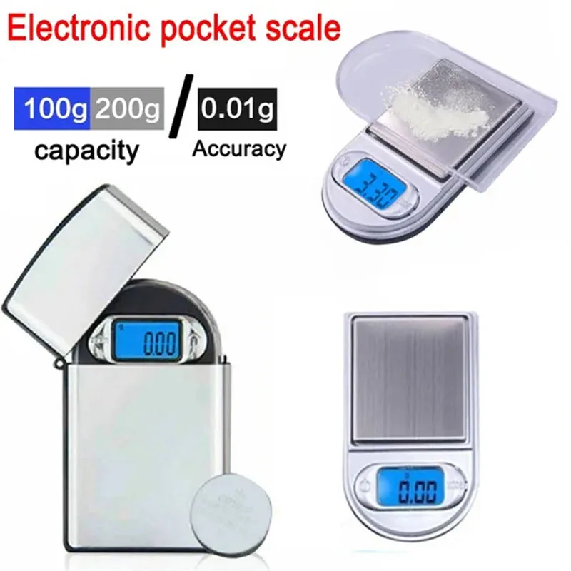 Mini Balança Eletrônica de Bolso Isqueiro Alta Precisão Digital Food Jóias Gem Balanças de Cozinha Ferramentas de Medição 100g 200g