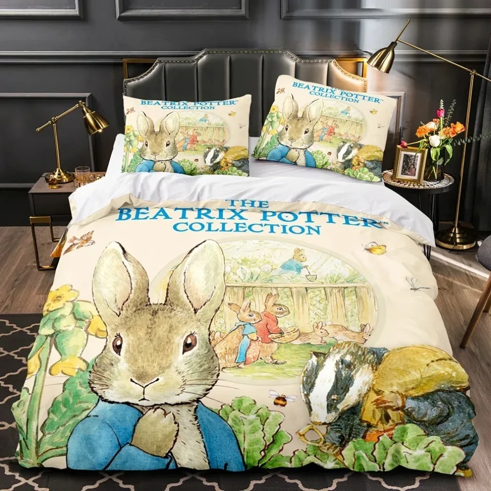 Peter The Rabbit World Bedding Sets,cartoon rabbit Duvet Cover Pillow Cases Queen King Size Quilt Cover Gift