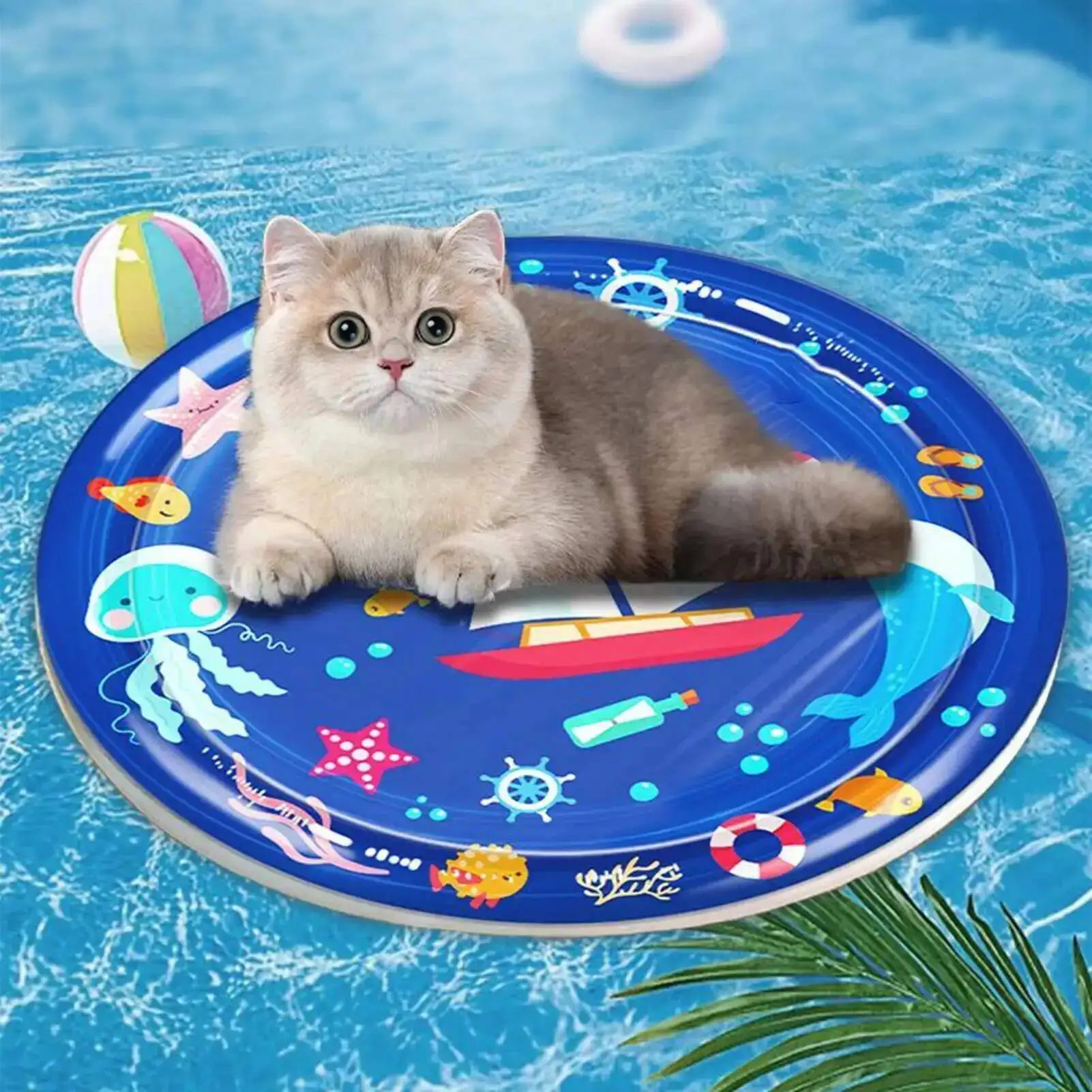 Water Sensory Play Mat Thickened Inflatable Water Mat For Cat And Dog Pet Playmat With Fish Sea Ocean Theme Sensory Toy Water