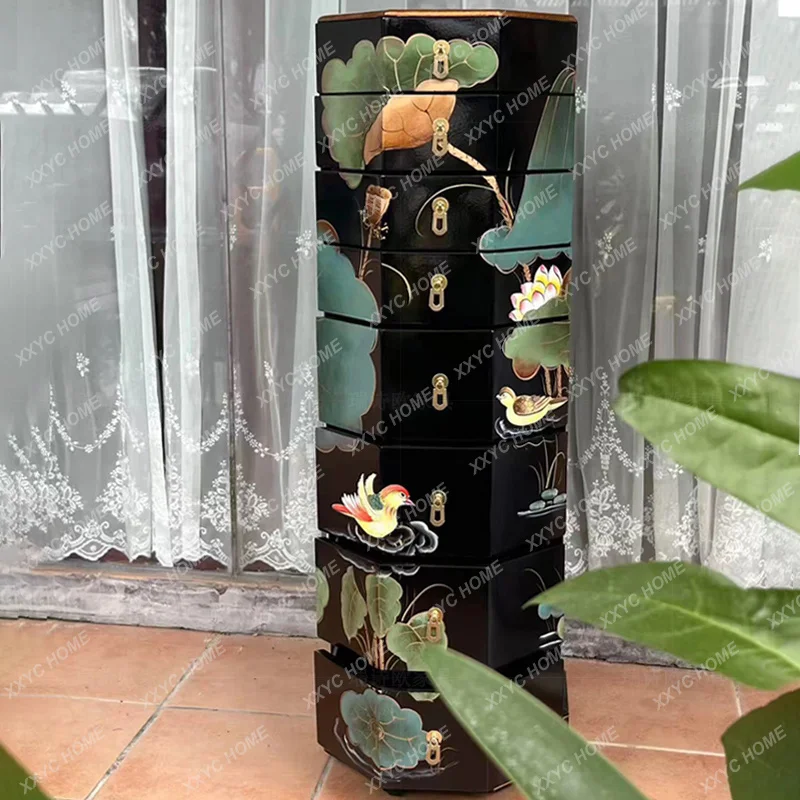 

New Chinese Style Retro Painted Solid Wood Classical Multi-layer Storage Antique Decorative Chest Jewelry Organizer Cabinet