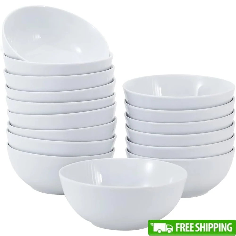 16 عبوة من أوعية كوبيه من البورسلين الأبيض الآمن للميكروويف، أوعية عميقة قابلة للتكديس من الدرجة التجارية، حساء سلطة الحبوب، نودلز الحبوب، سهلة التنظيف