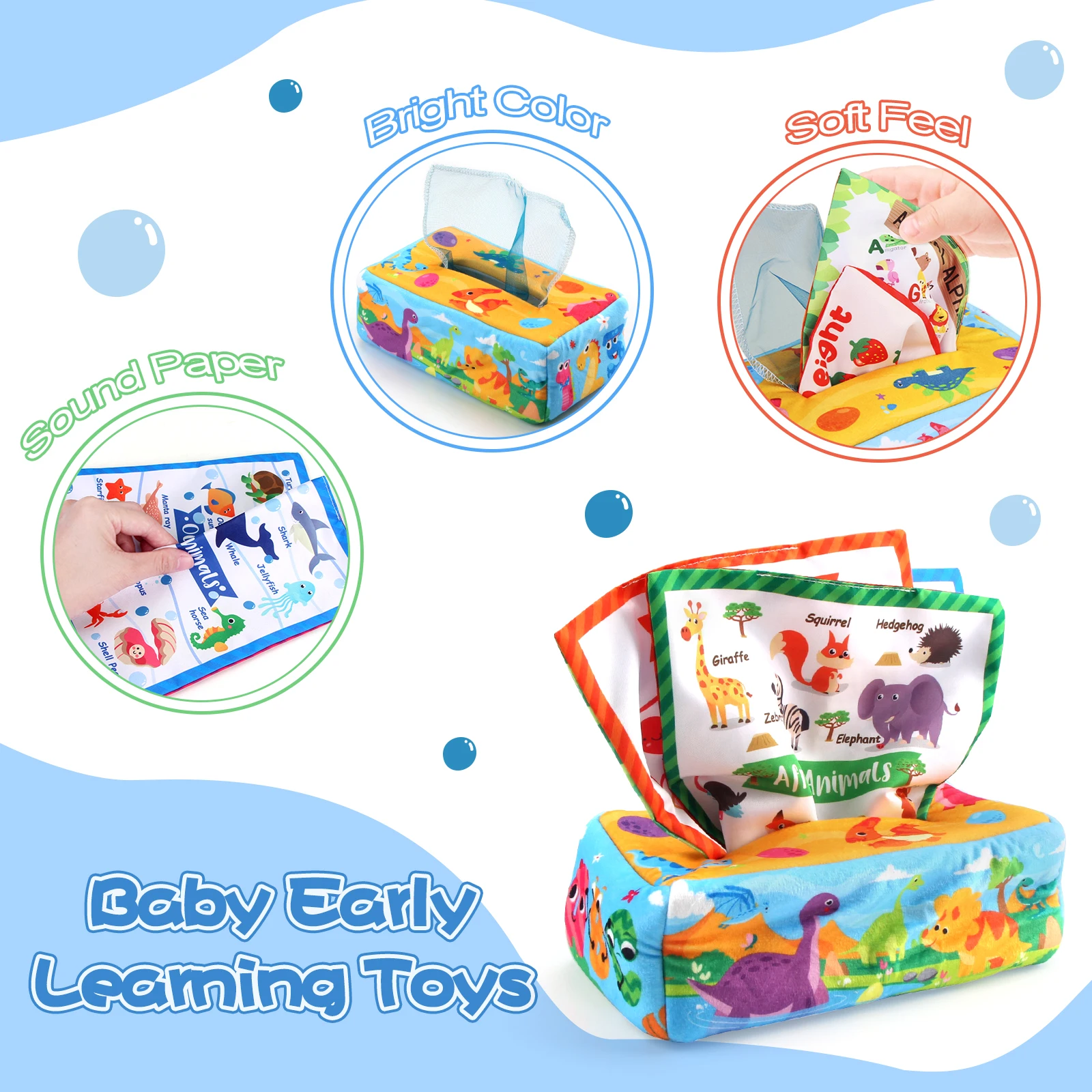 Baby Tissue Box Colorful Soft Sensory Toy For Toddler Finger Exercise Pumping Silk Scarf Gifts 0-18M Montessori Educational Toys