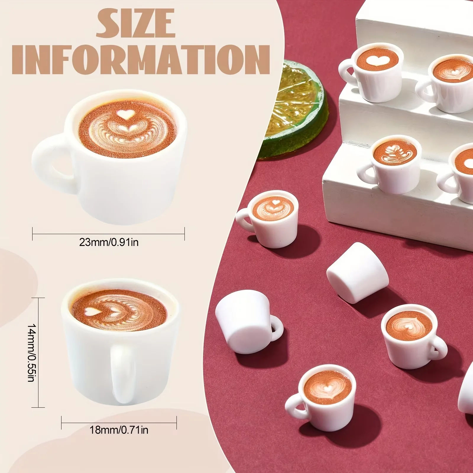 Pack of 10/20/30 miniature latte art coffee cup charms, suitable for DIY jewelry making and pendant decoration.