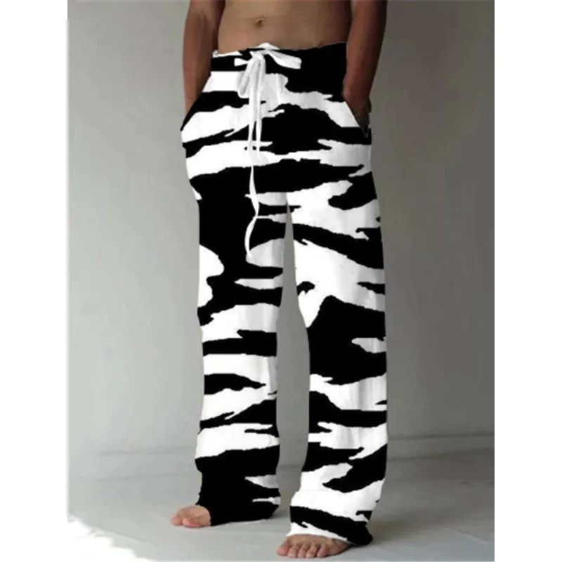 Multi-color stripes 3D printed summer men's loose pants, beach pants, casual  drawstring pockets, comfortable straight leg pants