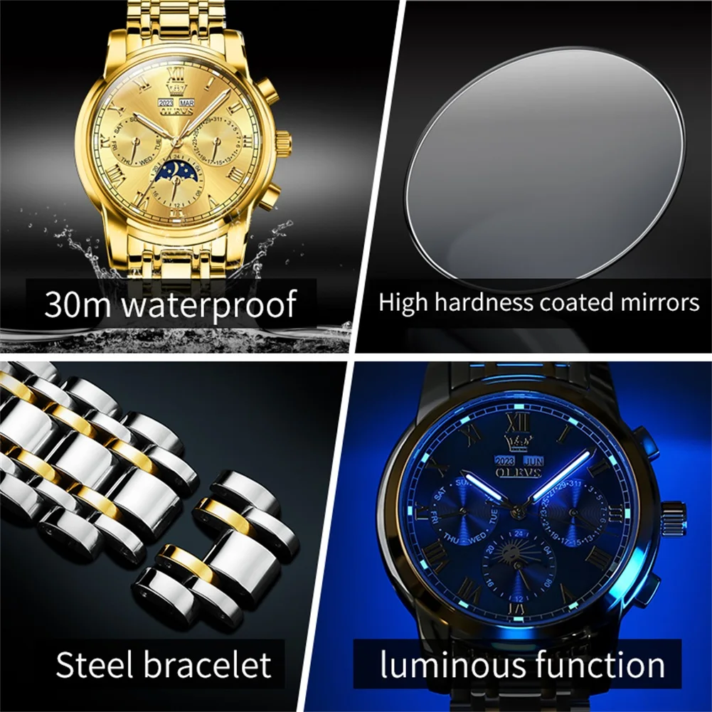 OLEVS 6692 Original Luxury Men's Wristwatch 24 Hour Moon Phase Perpetual Calendar Automatic Mechanical Watches for Man view 5