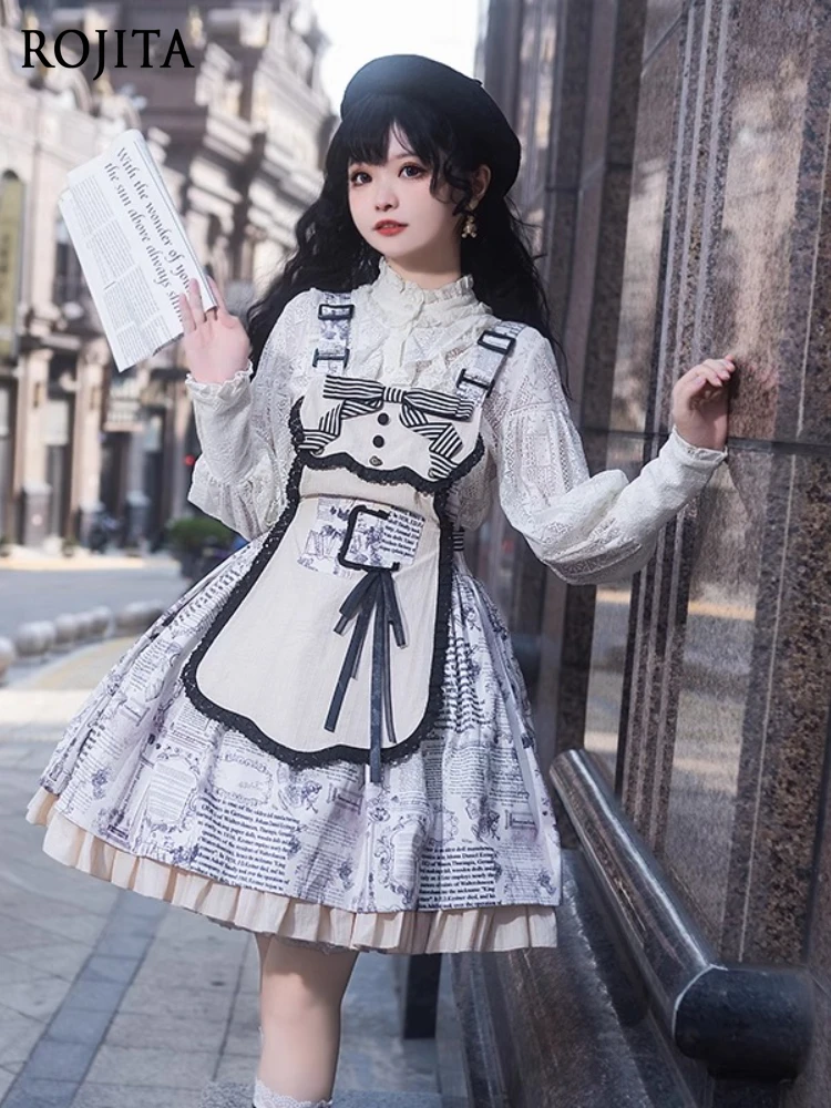 Design originale Retro Doll Sense Grembiule rimovibile Gonna con cinturino con stampa Lolita Estate 2025 Nuovo vestito per donna Abito vintage