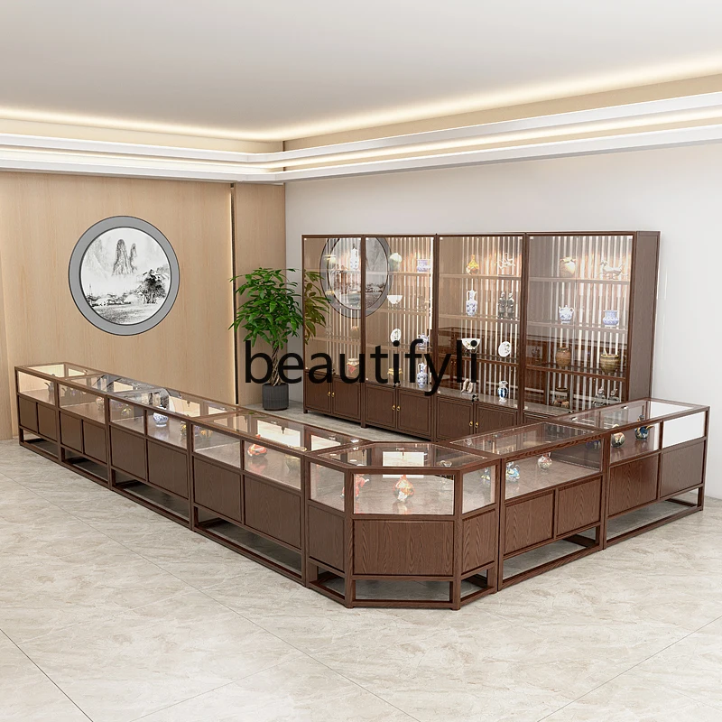 중국 스타일 단단한 나무 박물관 디스플레이 캐비닛 보석 돌 유리 디스플레이 캐비닛