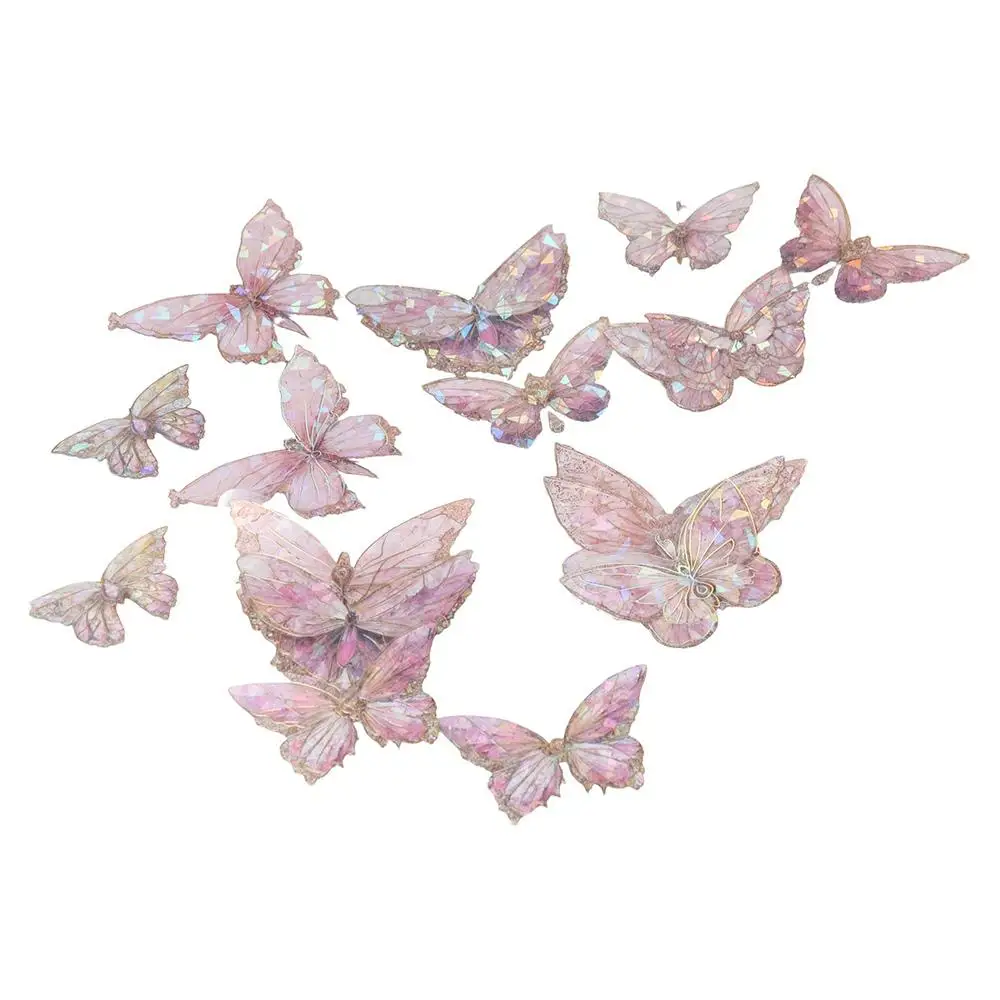 Vintage DIY Crafts Ice Crystal Laser Butterfly Sticker Handmade Decorative Butterfly Collage Sticker PET Bling Hand Account