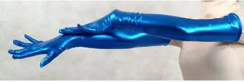 Femme bleu brillant métallique sexy gants fétiche unisexe zentai costume classique costumes d'halloween