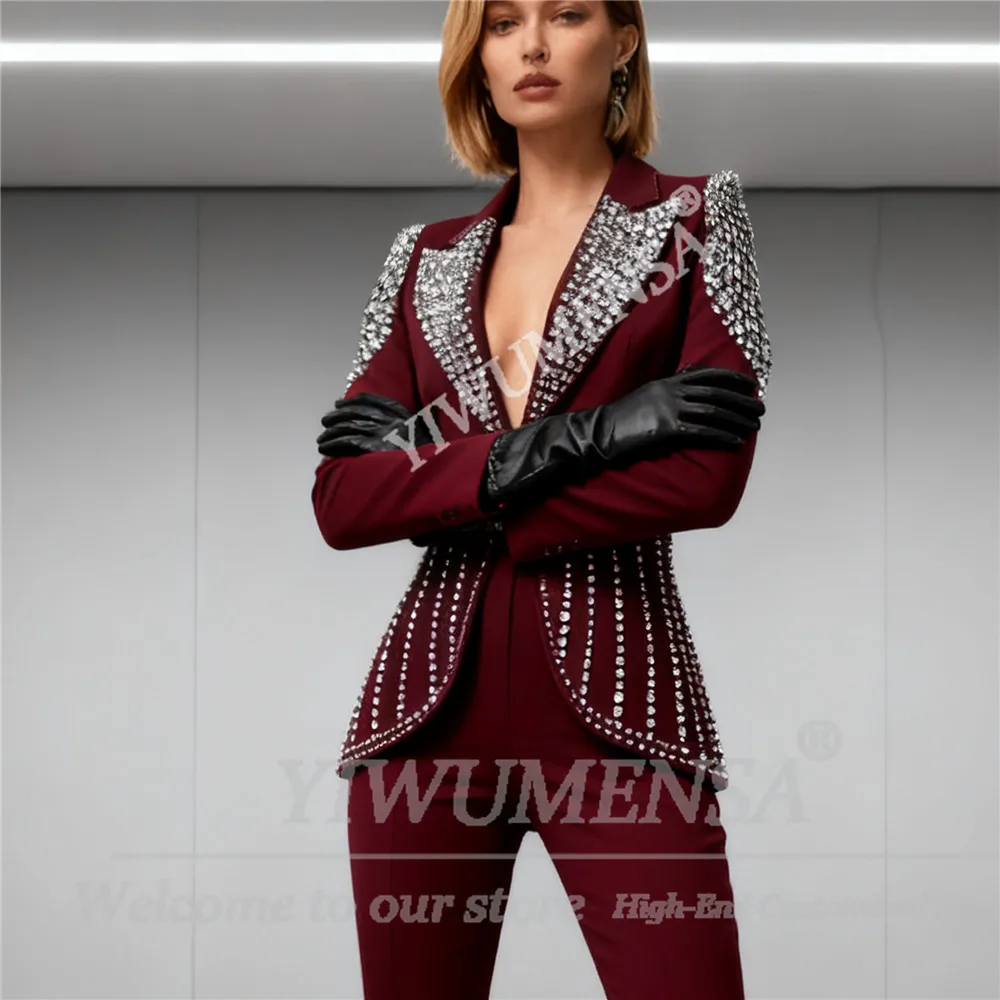 

Сверкающие женские костюмы с кристаллами и бисером для свадьбы, однобортный пиджак, брюки, комплекты из 2 предметов, платья для матери невесты по индивидуальному заказу