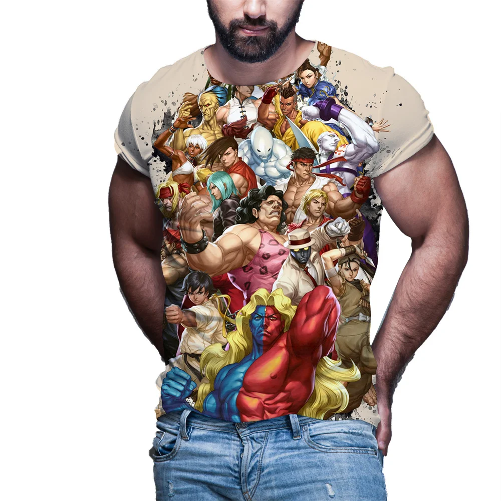 3D Printed Street Fighter Men Short Sleeved T-shirt, Round Neck Shirt, Plus Size, New