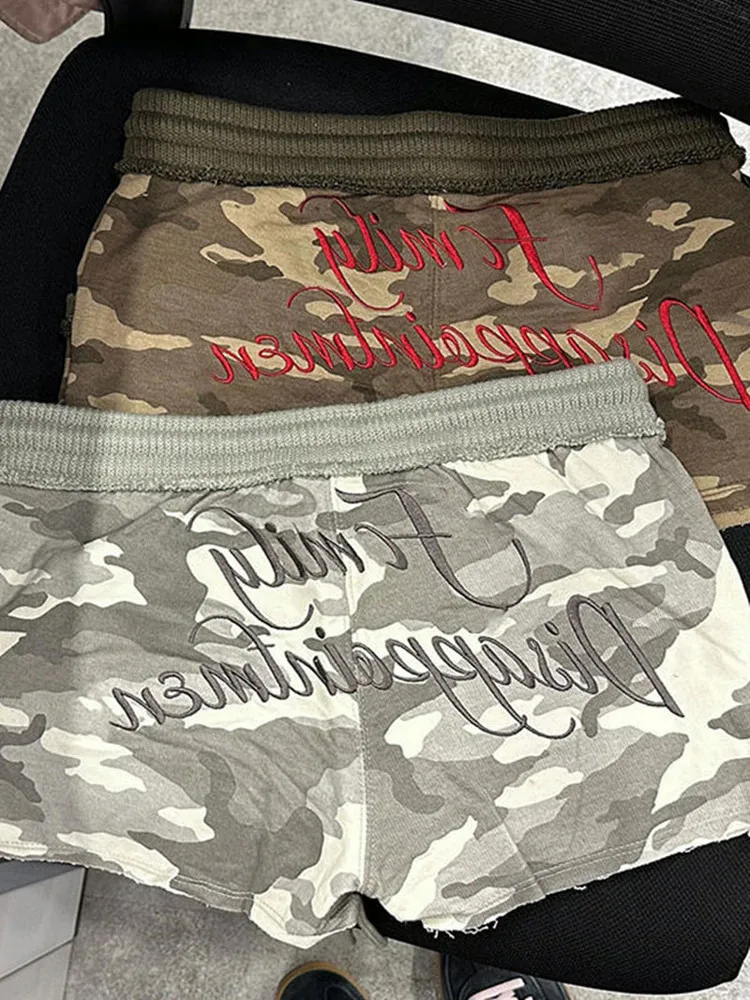 Amerykańskie spodnie robocze w stylu retro z kamuflażem, damskie letnie szorty, wyszczuplające spodnie cargo z wysokim stanem, styl uliczny.