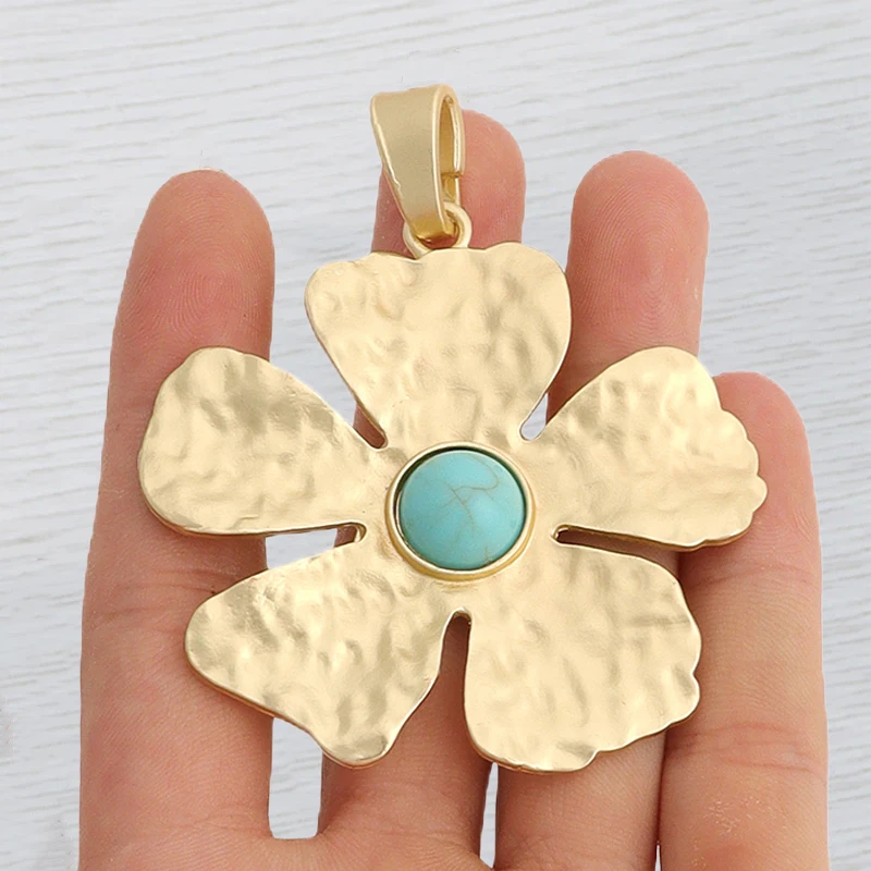 

1 x Matte Gold Color Large Flower With Imitation Stone Fashion Charm Pendant For DIY Necklace Earring Jewellery Making Finding