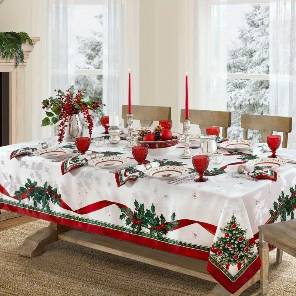 Creative Rectangle Decorative Table Cloth Christmas Themed Reusable Table Cover Dust-proof Xmas Tablecloth Festival Props