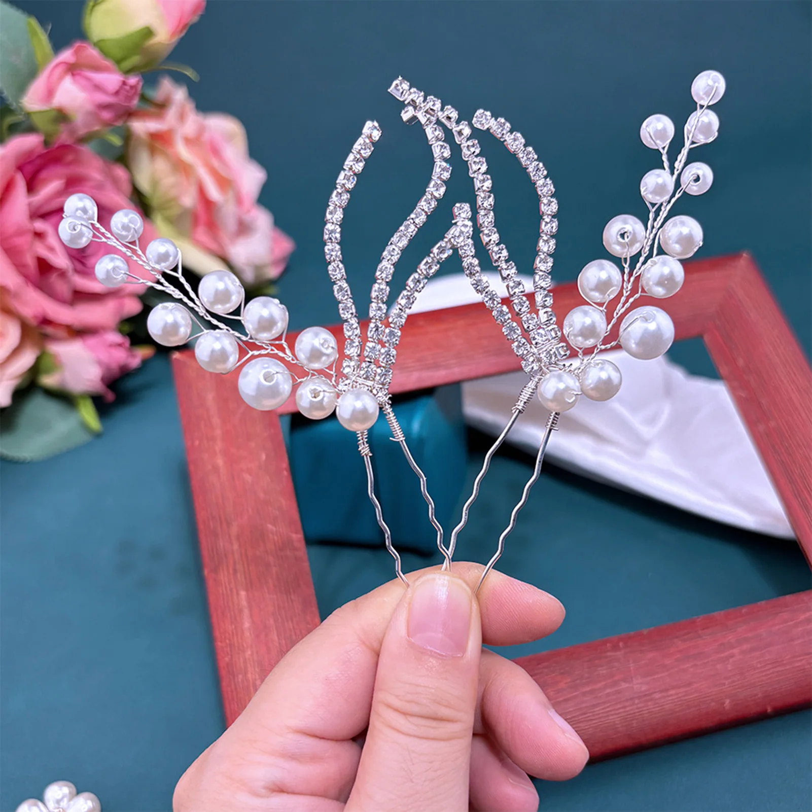 Horquillas para el pelo con forma de U y perlas para mujer, horquillas para boda, tocado de novia, herramienta de peinado, Tiara nupcial, accesorios para el cabello
