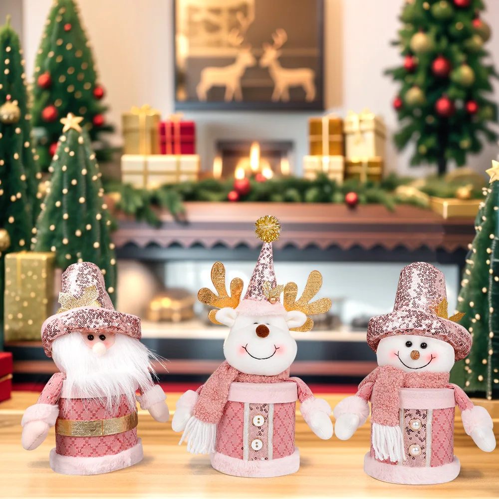 

Christmas Pink Gift Bag Santa Claus Snowman Candy Box Children's Gift Apple Box Christmas Decorations