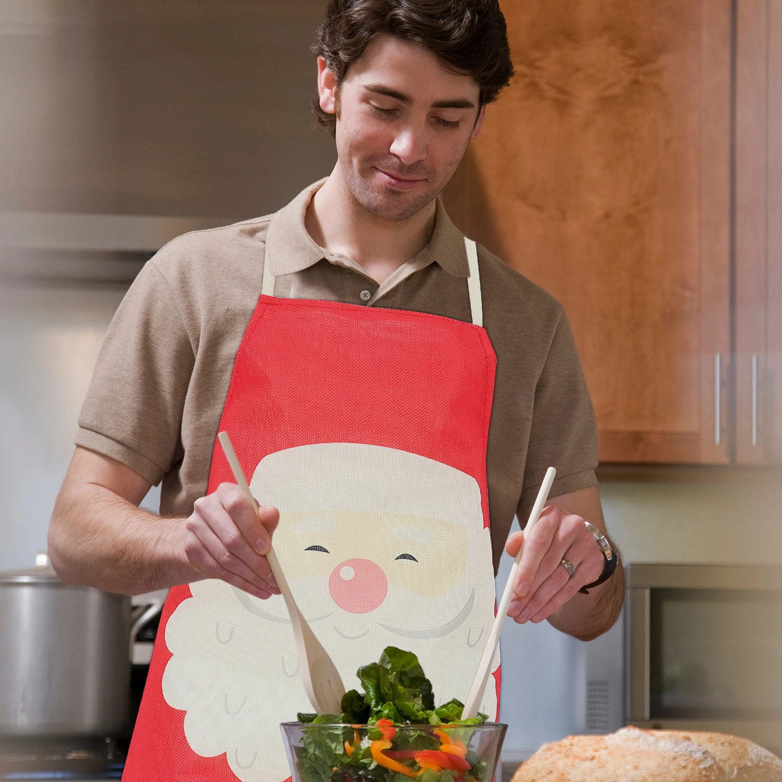 

Christmas Apron Printed Santa Claus Universal Xmas Kitchen Costume Adorable Fabric Women's Decoration