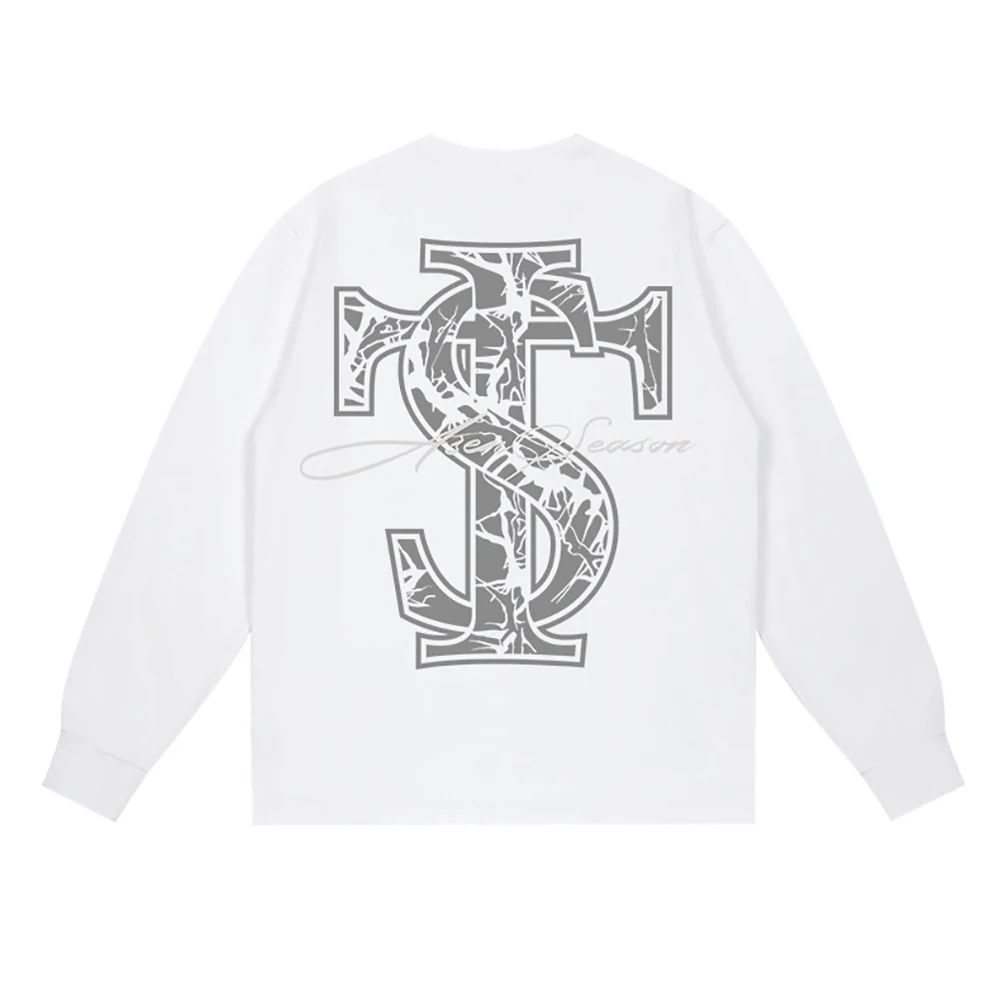 STKSmallTownKid Thorn Hollow Long Sleeve Round Neck T-shirt Trendy Casual Street Hip Hop Rap Tees