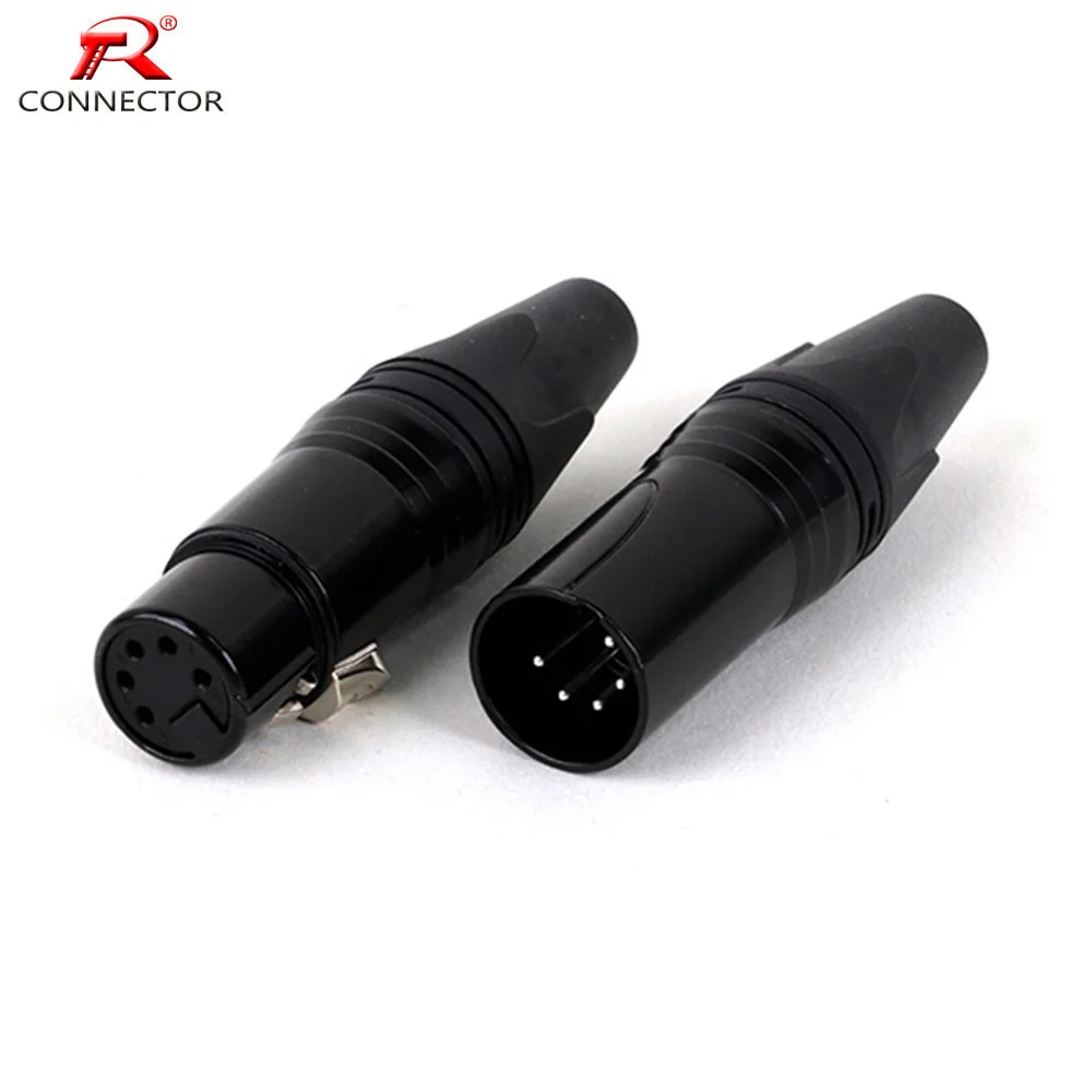 2 peças/1 conjunto de conector de cabo xlr, plugue macho xlr de 5 pinos ou adaptador de tomada fêmea para microfone/microfone, caixa de liga de zinco + contato de cobre