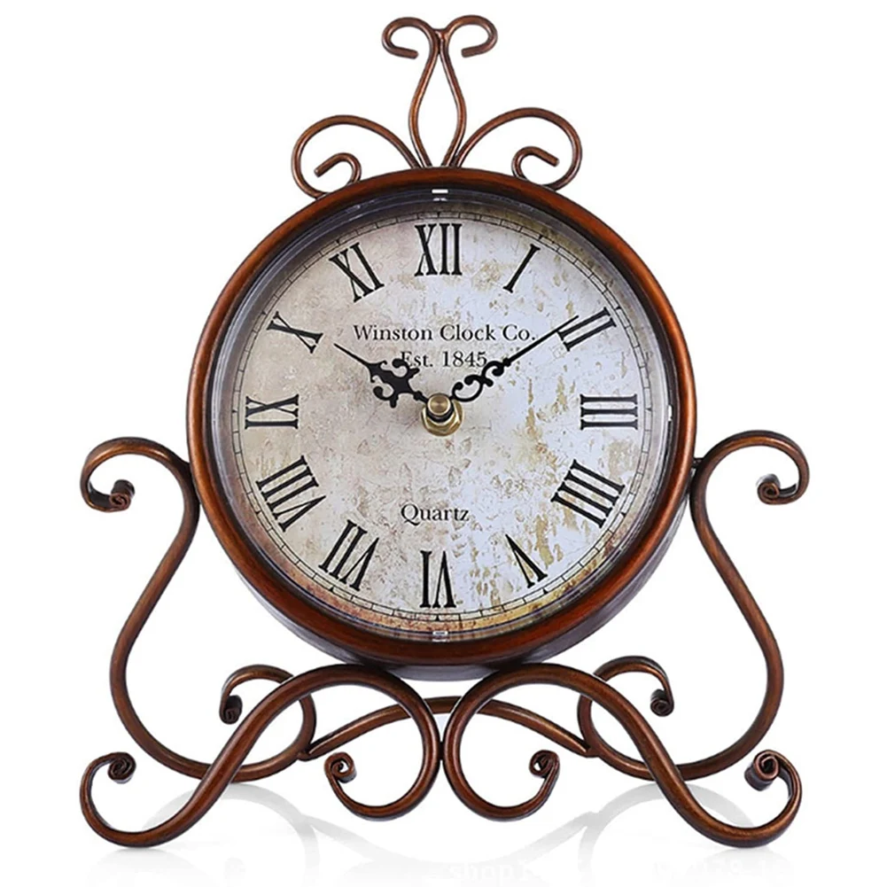 A32I Vintage Table Clock Antique Mantel Clock Battery Operated Non-Ticking Retro Clock Small Desk Clock for Home