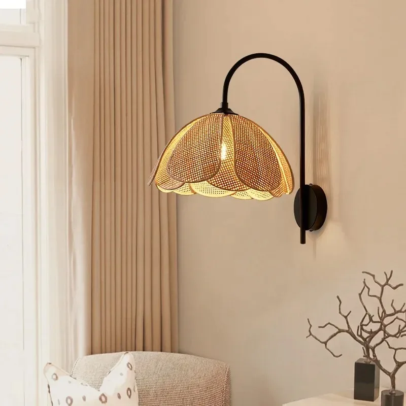 luz de parede de bambu do sudeste asiatico lampadas rattan para foyer quarto na varanda wabi suspenso iluminacao sabi minimalista homestay corredor 01