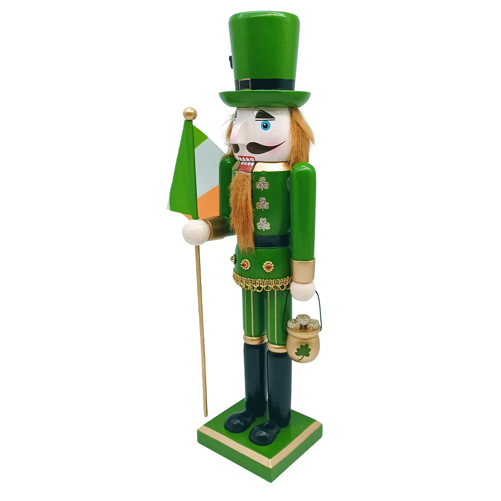 

Irish Festival Shamrock Wooden Nutcracker Soldier Detailed Hand-Painted Lucky Ornament St Patrick's Day Irish Decor