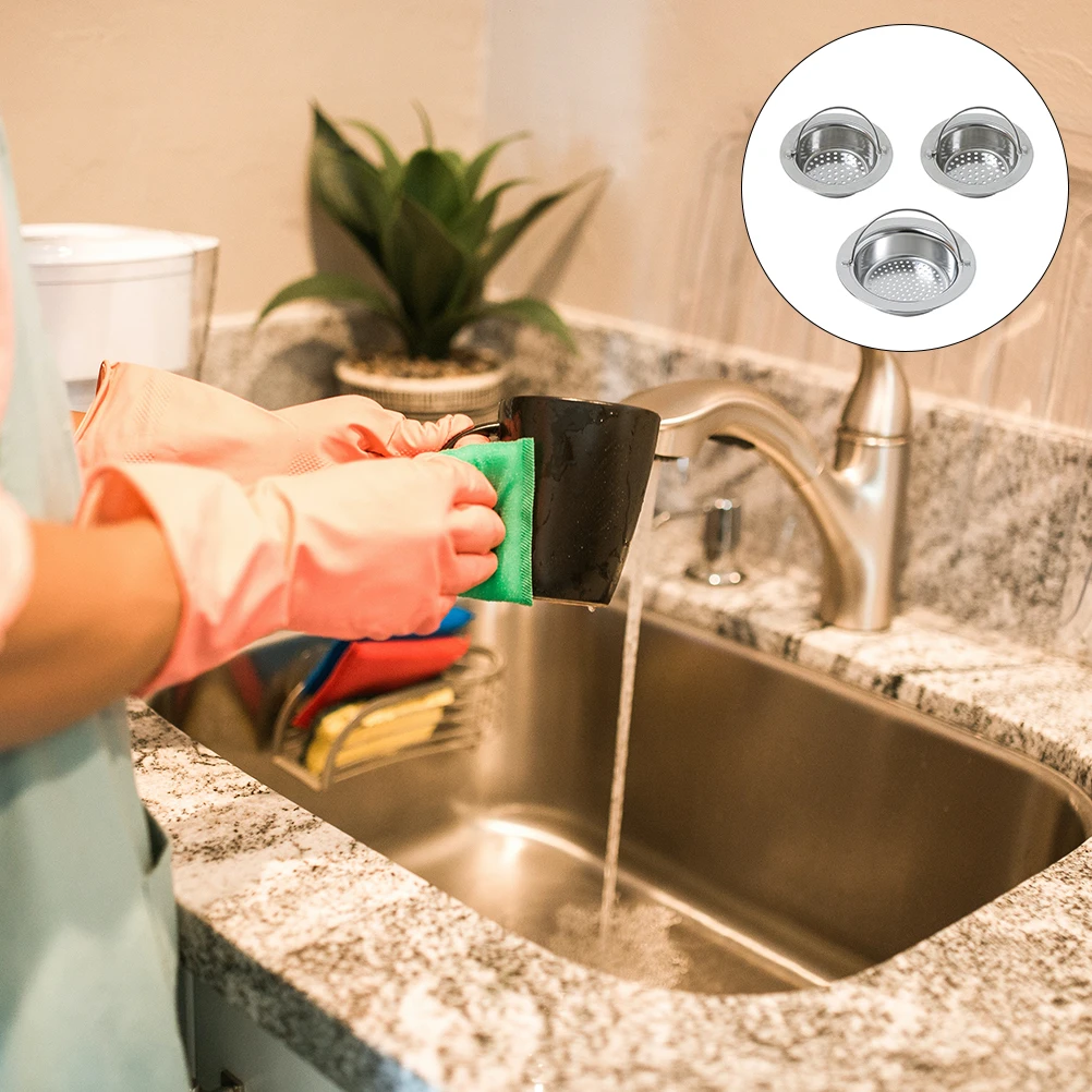 

3pcs Stainless Steel Sink Strainer Mesh Kitchen Drain Catcher Fine Hole Design Fast Drainage Durable Dishwasher Safe Easy Clean