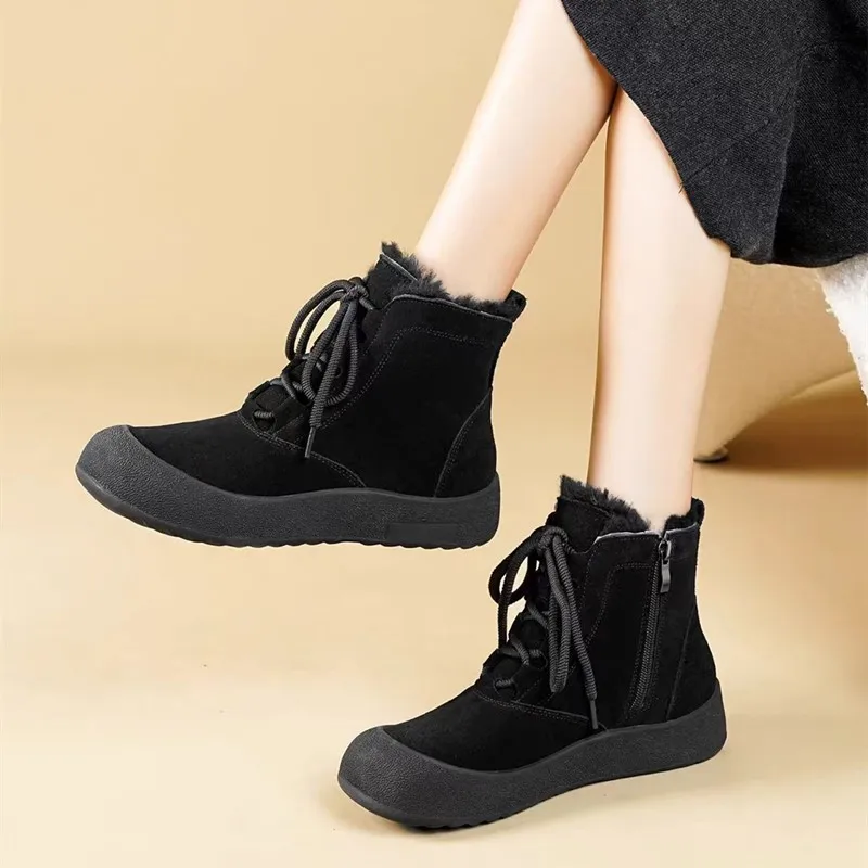 Niu Fanruo Winter Snow Boots. 2026 Fully Lamb's Wool Liner, Lace-up Thick Soles, Anti-slip, Warm and Ankle-Length Short Boots