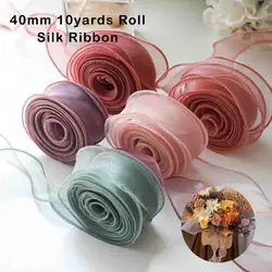 10yards Roll Diy Silk Ribbon 40mm Satin Ribbon Organza Ribbons Gift Wrapping Handmade Wedding Birthday Party Decor Bow Craft