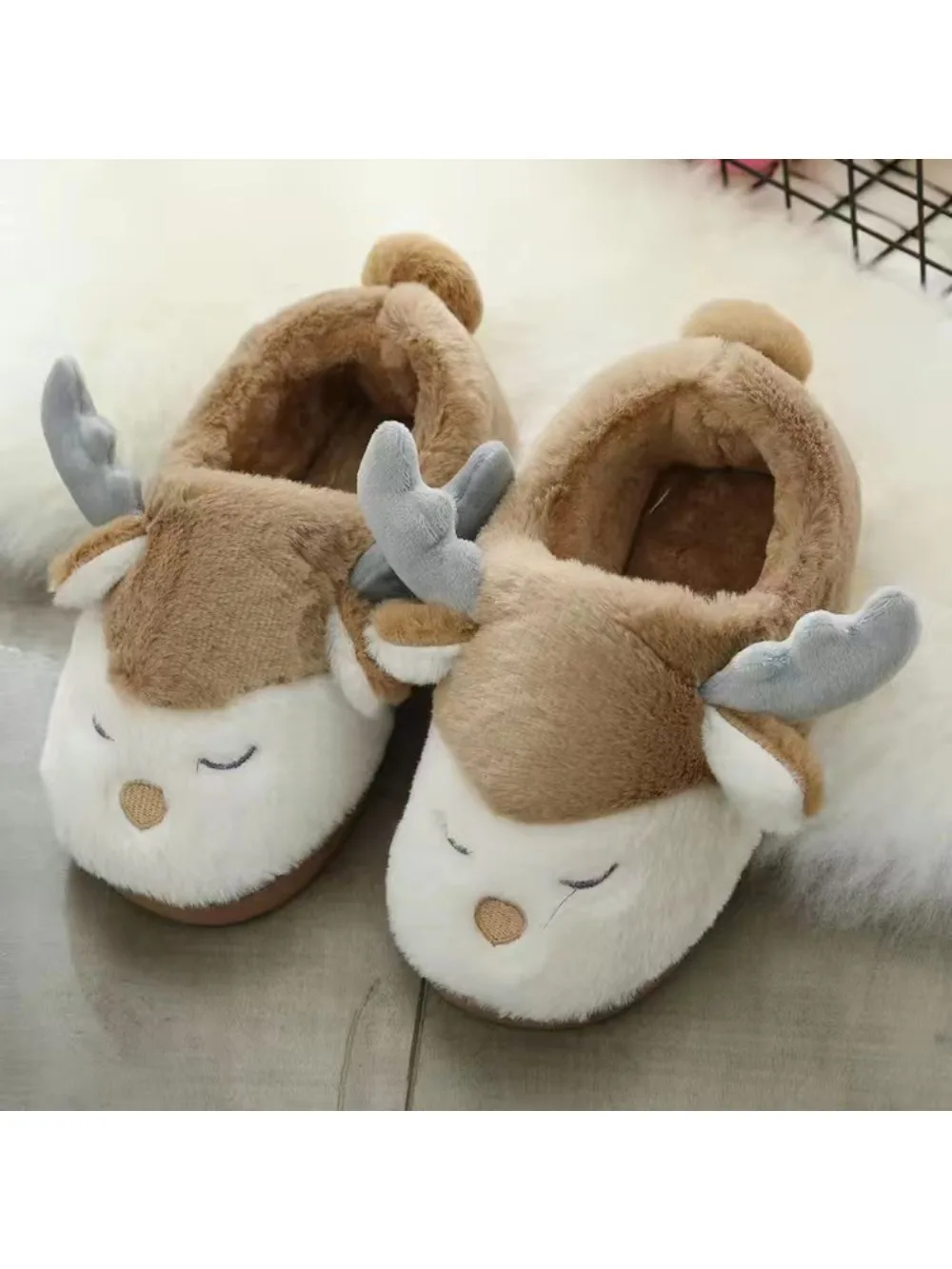 Winter Parent-child Indoor Home Slippers Children\'s Adult Cotton Shoes Warm Cute Christmas Antlers Girls Boys Baby Toddler Shoes