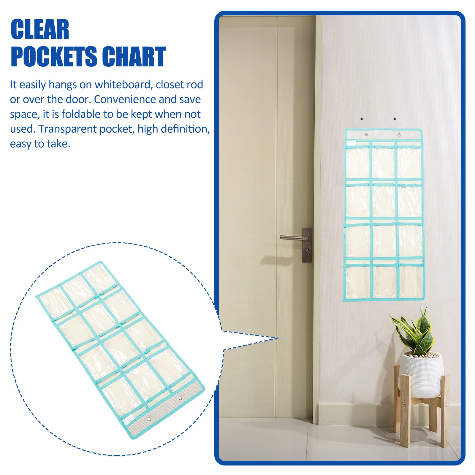 

1Pcs Hanging Storage Pouch Home Wall Organizer Clear Cell Phone Calculator Jewelry Holder Clear Pockets Chart