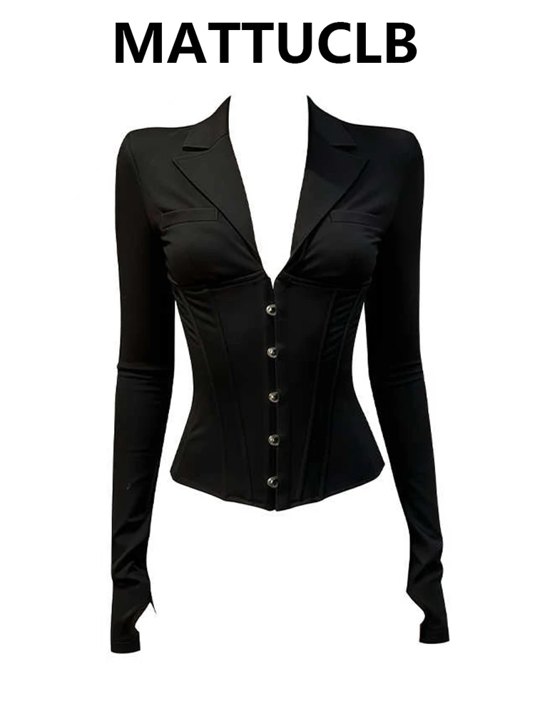 

Весна-лето 2026 Женская винтажная блузка с длинным рукавом, черная, облегающая, в корейском стиле, эстетика 2000-х, гяру