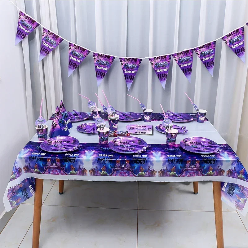 Fortnite Game Theme Party Dekoracje dla chłopców Figurki akcji Baner Tort Dzieci Urodziny Party Zastawa stołowa Dekoracja Tła