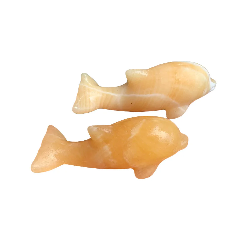 Custom Natural Yellow Calcite Dolphin Figurine - 9cm Hand-Carved Gemstone Sea Animal Statue Healing Crystal Decor