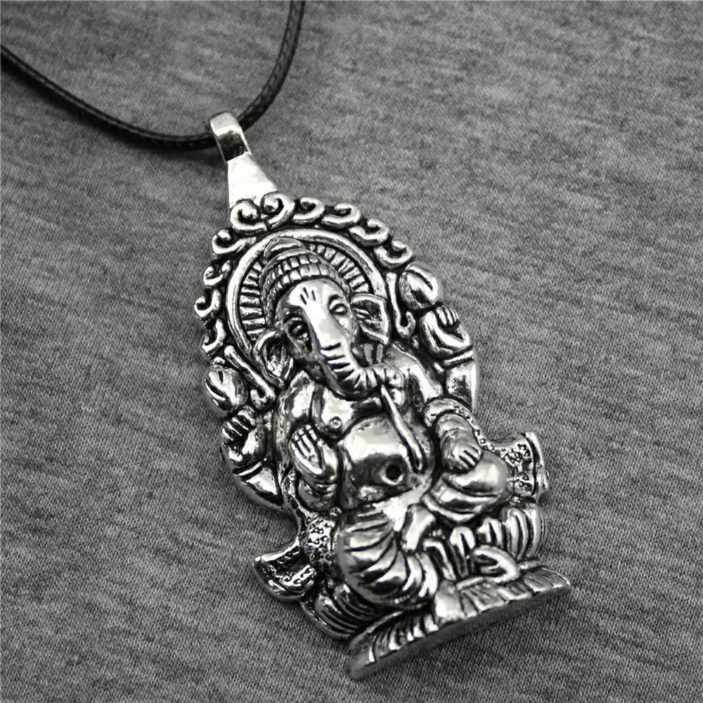 Vintage 2 Colors Antique Bronze Silver Color Plated 62x32mm Ganesha Buddha Elephant Pendants Pendant Necklace