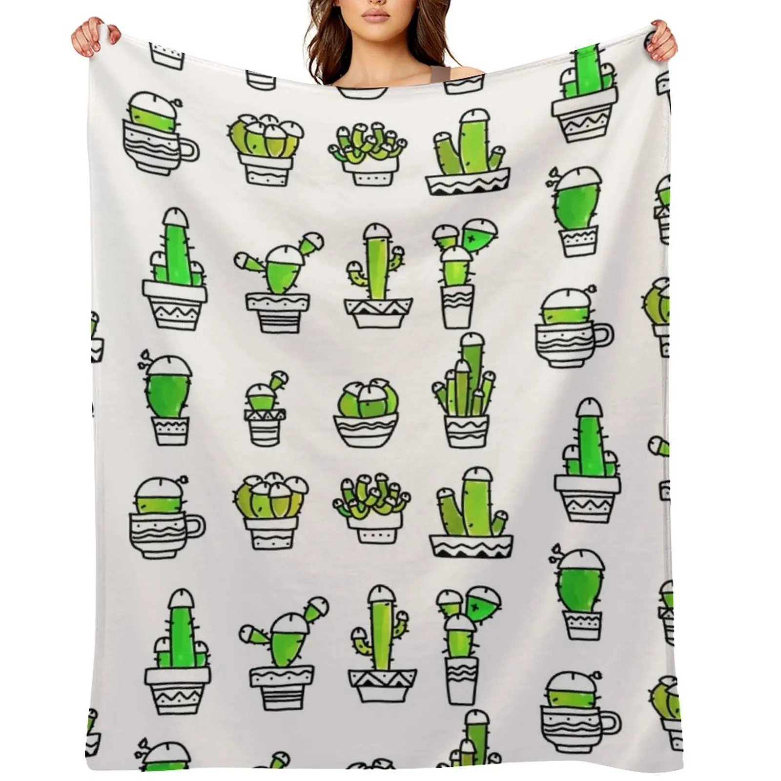 

COCK PLANTS CACTUS GREEN WATERCOLOR Throw Blanket Soft Blankets For Bed Summer Beddings Sofas Blankets