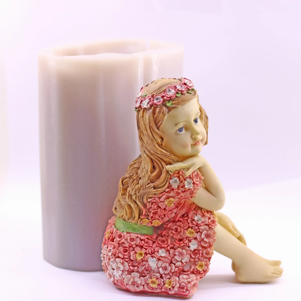 

3D Garden Girl Silicone Mould Flower Fairy DIY Candle Chocolate Candy Sugarcraft Cake Baking Decor Mold Resin Gypsum Wax Soap