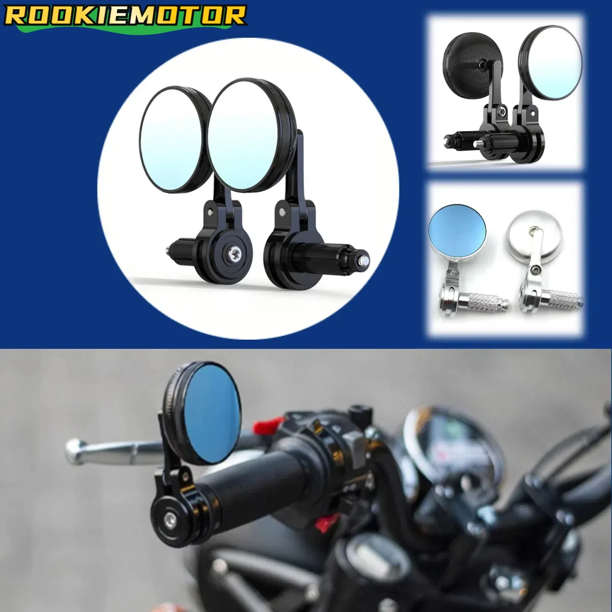 

Universal For Motorcycle Scooter CNC Retro Cafe Racer Round Mirror Handlebar Side Mirrors Rearview Mirror