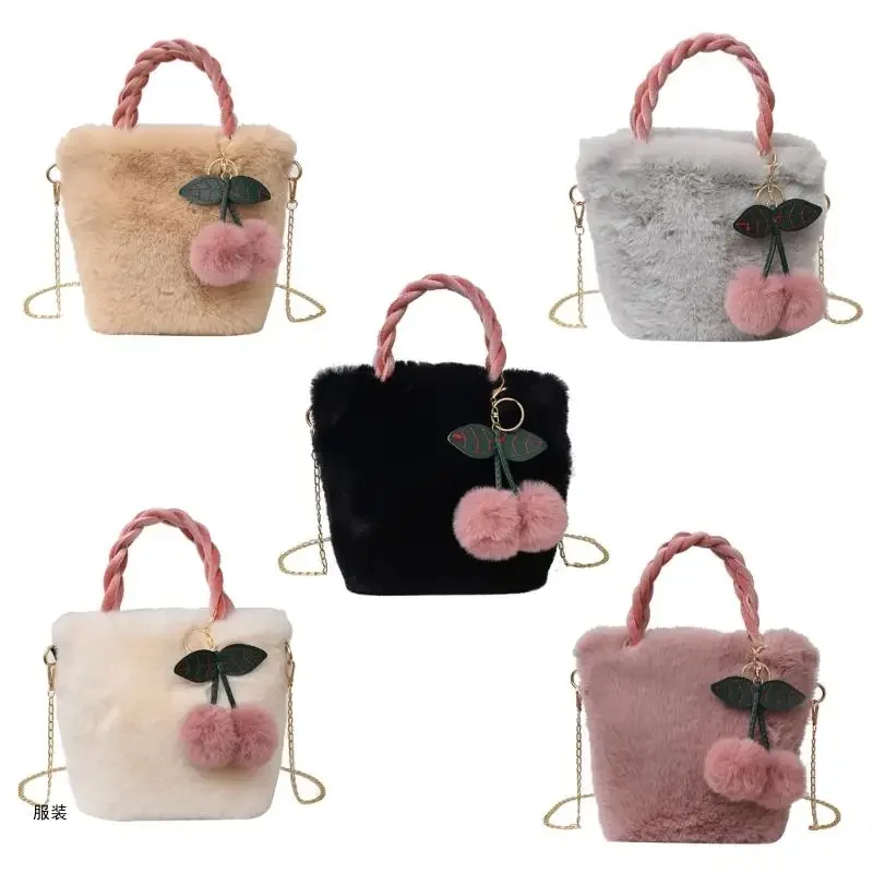 

D0UD Chain Bag with Cherry Pendant Versatile Bucket Bag for Girl Women Trendy Bag