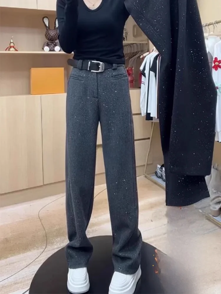 Tianxing laine Fce doublé pantalons décontractés femmes automne hiver nouveau Sle iny grande taille ample drapé mince jambe large pantalon